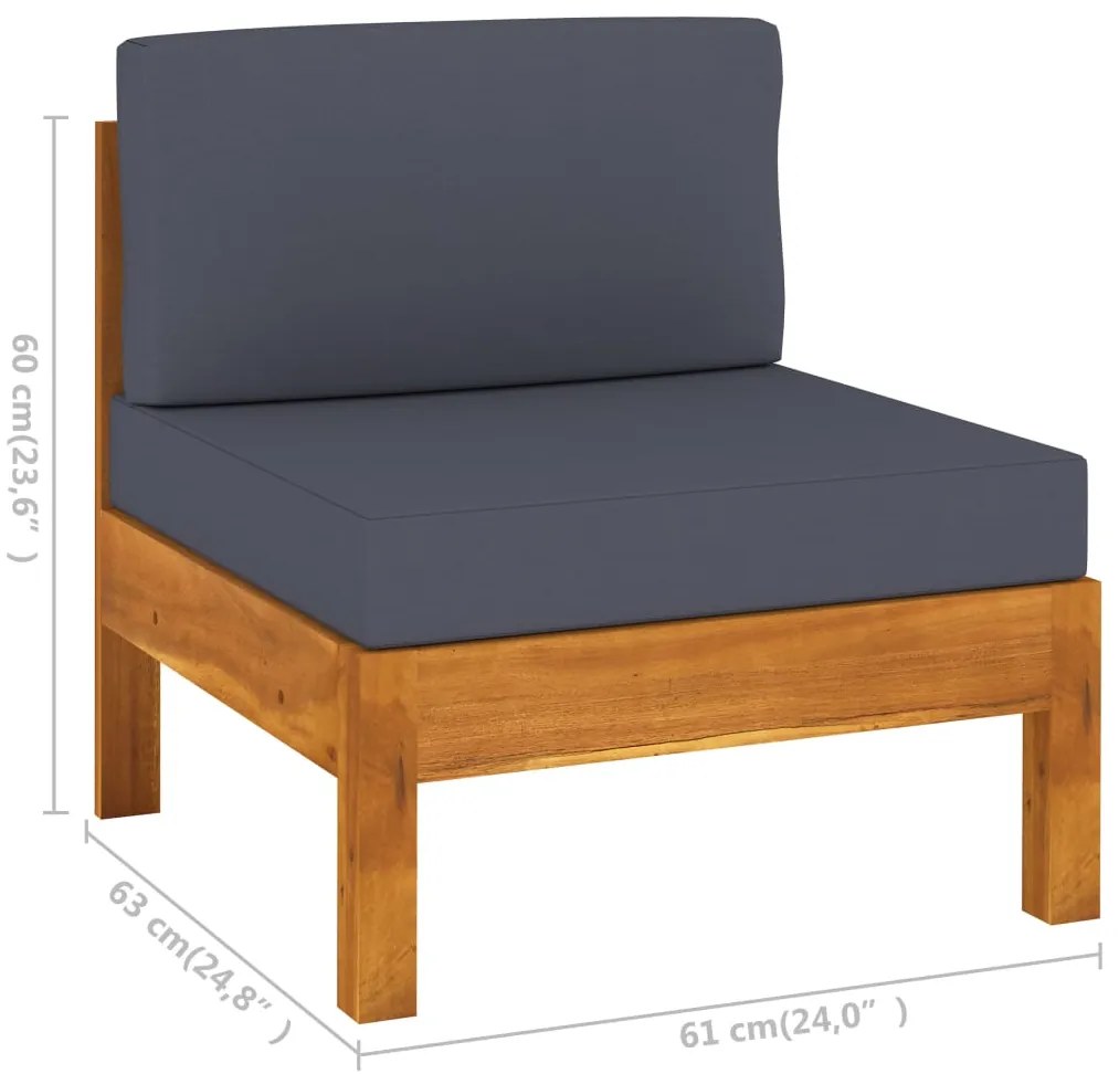 7 pcs conj. lounge de jardim c/ almofadões cinza-escuro acácia