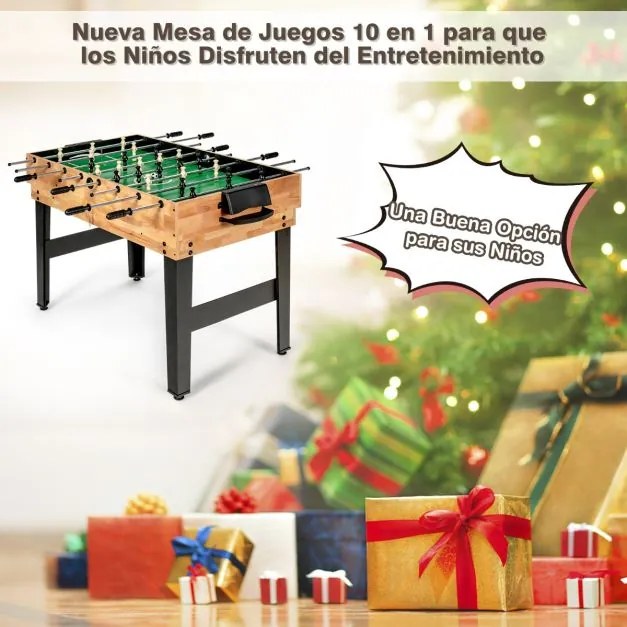 Mesa Multijogos para crianças 10 em 1 com matriquilhos, Mesa Hóquei, ping pong, Bilhar Shuffleboard Boliche Xadrez Cartas Damas Multicolor