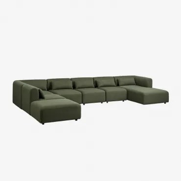 Sofá Modular Chaise Longue Direito De 6 Peças Com Puff Fogler Tecido Pele De Borrego Verde Sálvia - Sklum