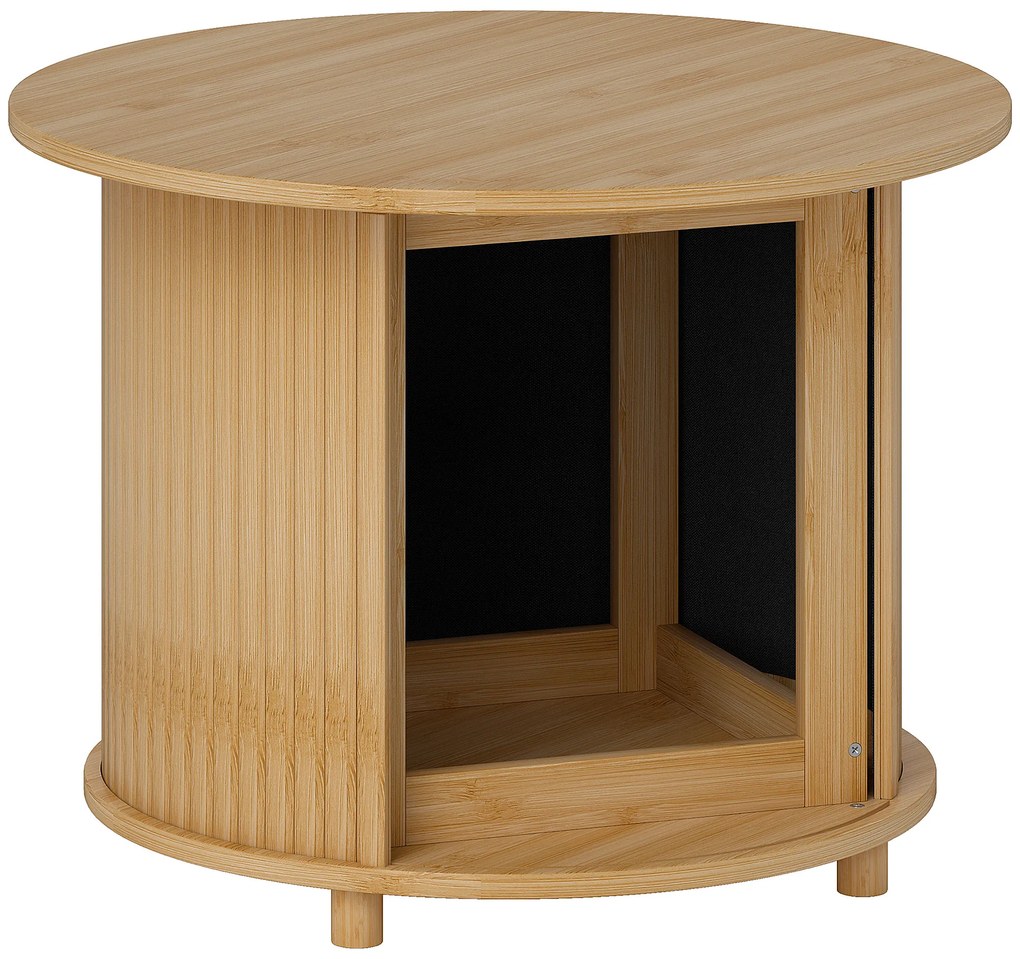 HOMCOM Mesa de Centro Redonda Mesa de Sala em Bambu com Armazenamento Oculto e Porta deslizante Ø 60x45 cm Madeira Natural | Aosom Portugal