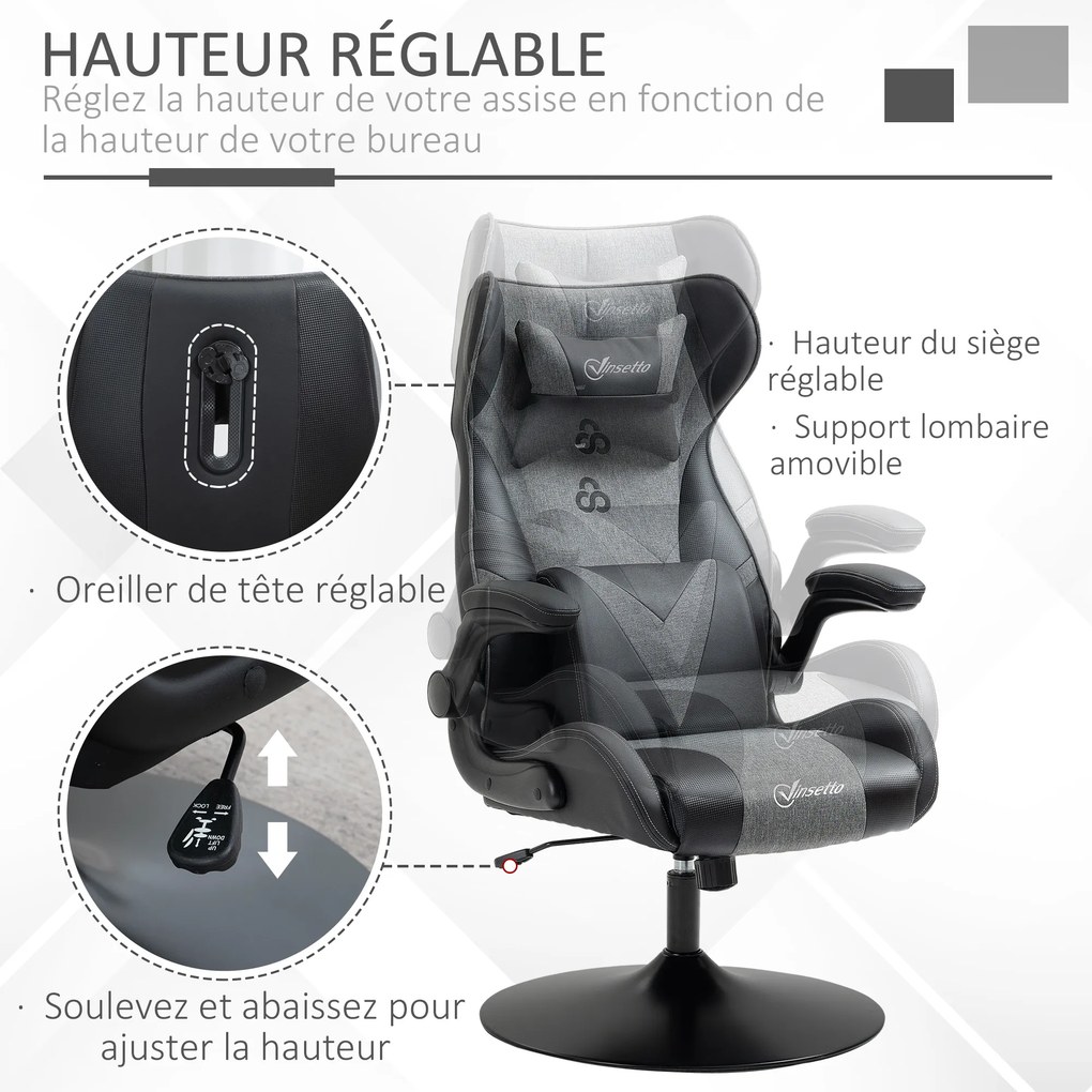 Cadeira Gaming, 69 x 73 x 118 cm, Altura Regulável, Preto