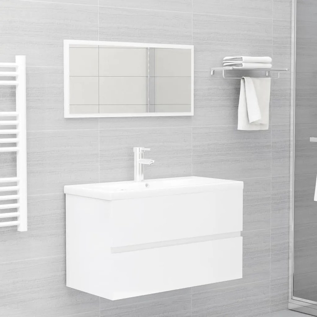 vidaXL 2 pcs conj. móveis casa de banho contraplacado branco brilhante