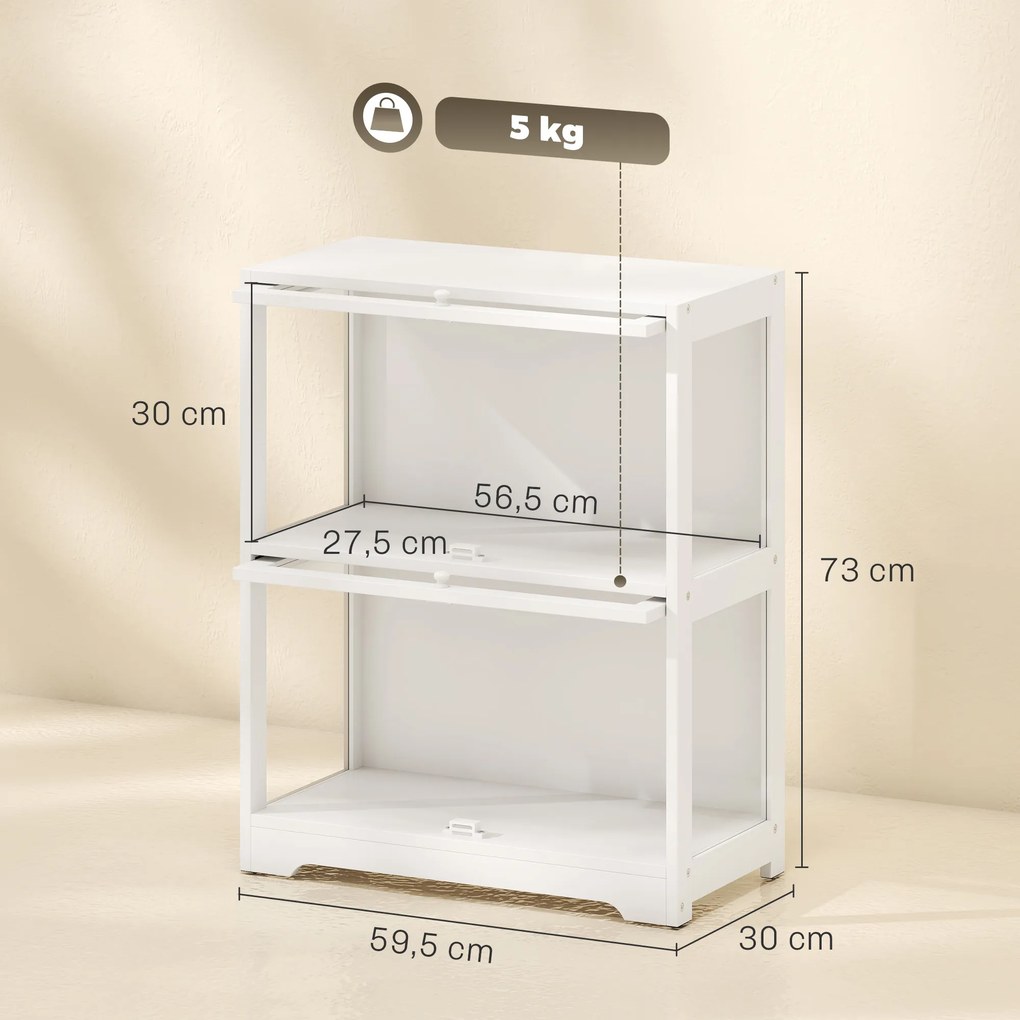 Vitrina Expositora para Coleções com 2 Níveis e Portas em Acrílico para Figuras, 59,5x30x73 cm, Branco