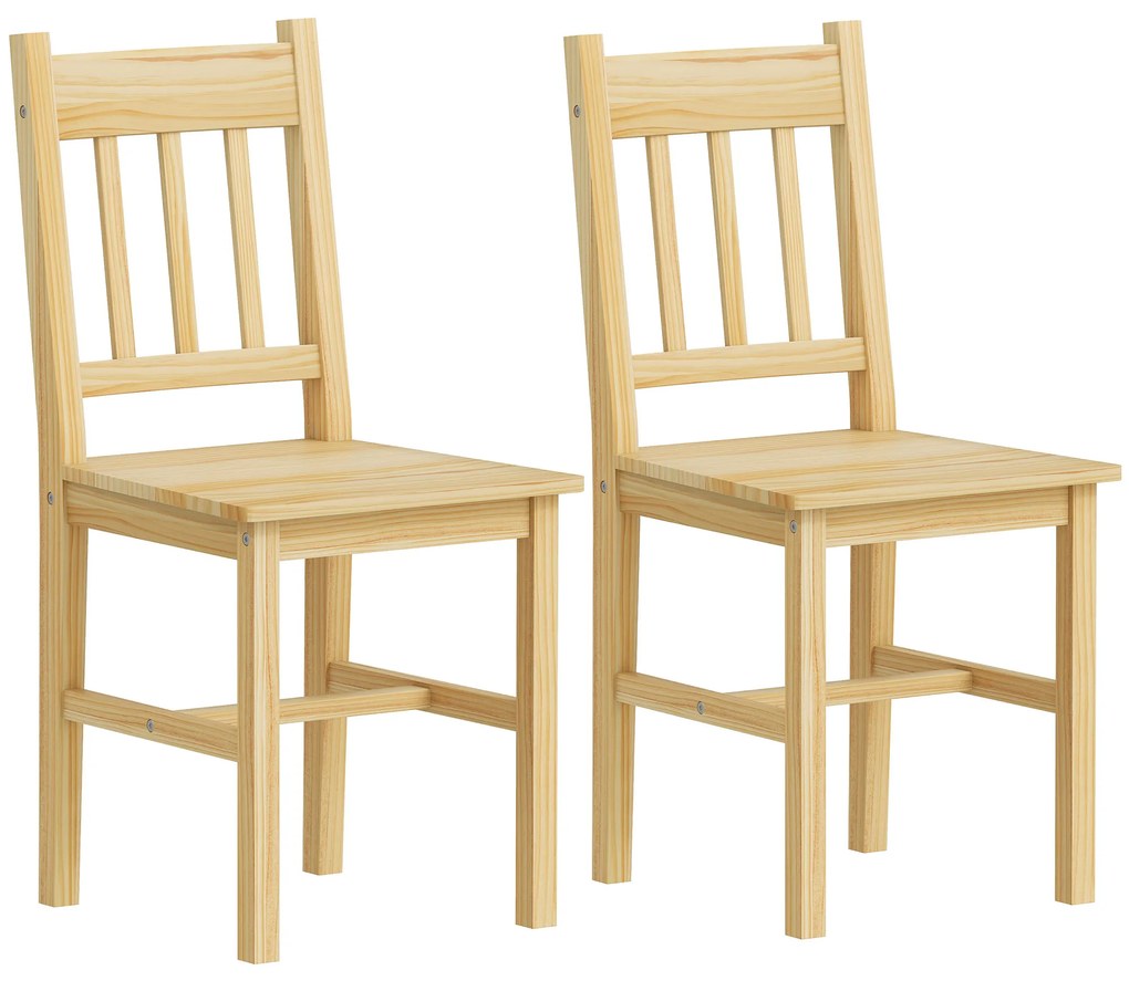 HOMCOM Conjunto de 2 Cadeiras de Sala de Jantar com Encosto de Ripas Estrutura de Madeira de Pinho 41x46,5x85,5 cm Madeira