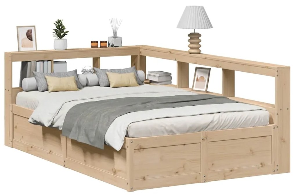 vidaXL Cama com estante sem colchão 140x190 cm pinho maciço