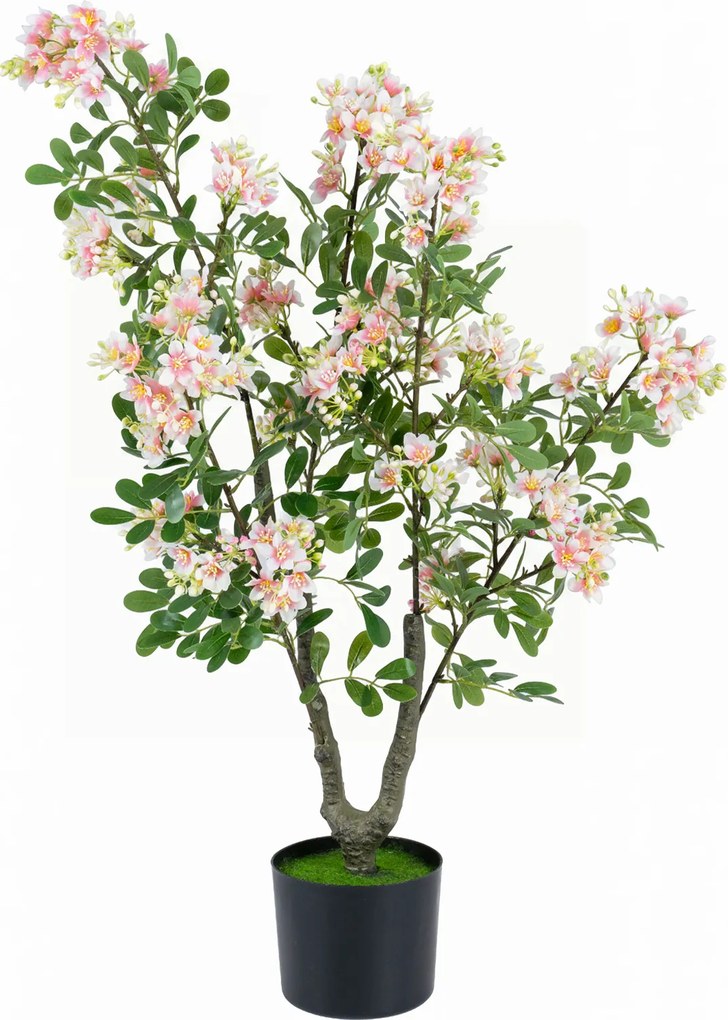 Árvore Artificial de Impatiens Altura: 90 cm, Vaso de Cimento, Rosa