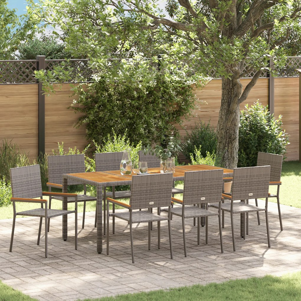 Conjunto de Jantar de Jardim vidaXL 9 Peças Cinza Rattan Poly