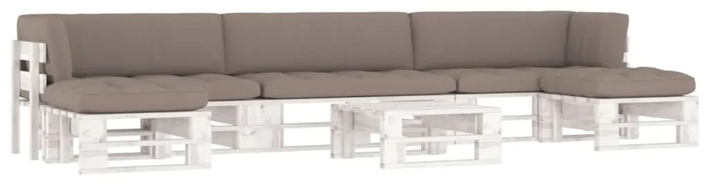 6 pcs conj. lounge paletes + almofadões pinho impregnado branco