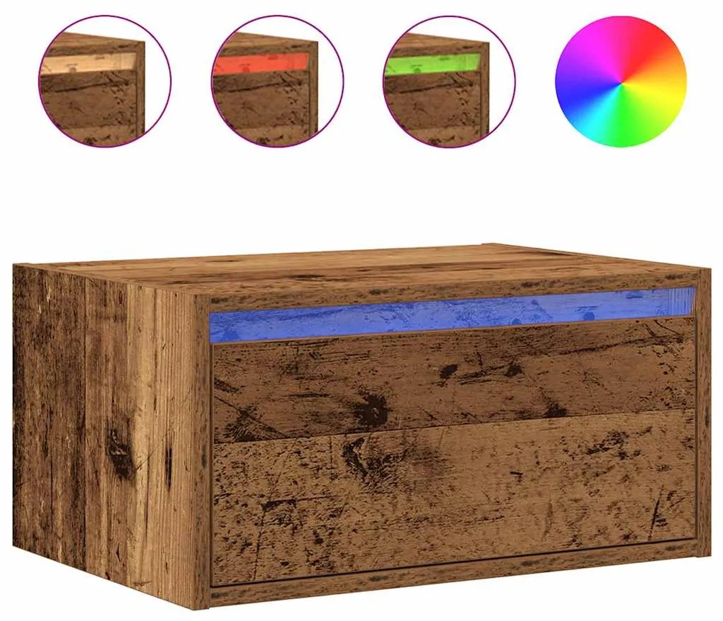 Mesas de cabeceira de parede com luzes LED 2 pcs madeira velha