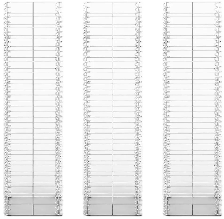 Conjunto de gabiões 3 pcs arame galvanizado 25 x 25 x 100 cm