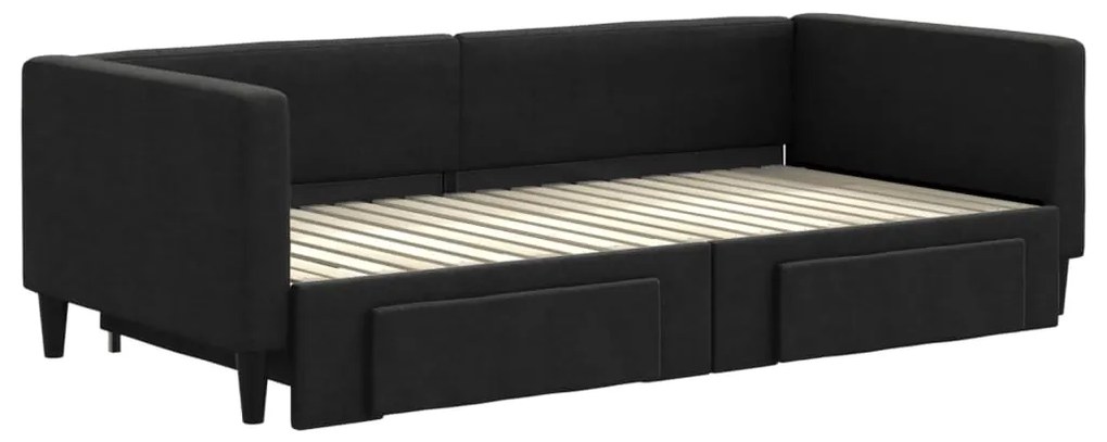 Sofá-cama com gavetão e gavetas 90x190 cm tecido preto