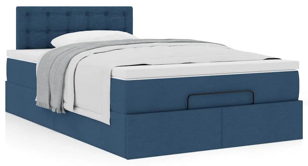 Estrutura de cama otomana com colchão 120x190 cm tecido azul