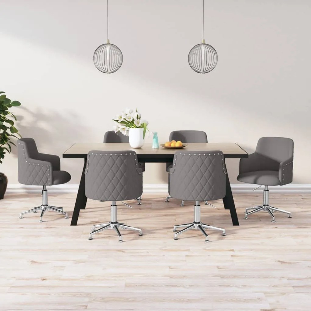 vidaXL Cadeiras de jantar giratórias 6 pcs tecido cinzento-escuro