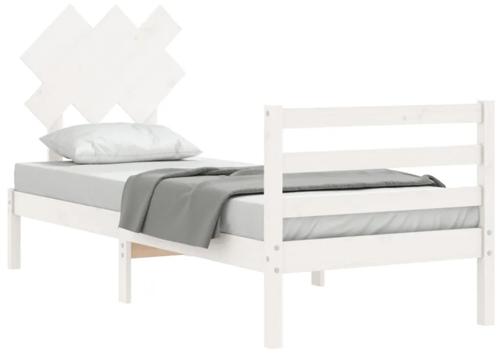 Estrutura cama de solteiro c/ cabeceira madeira maciça branco