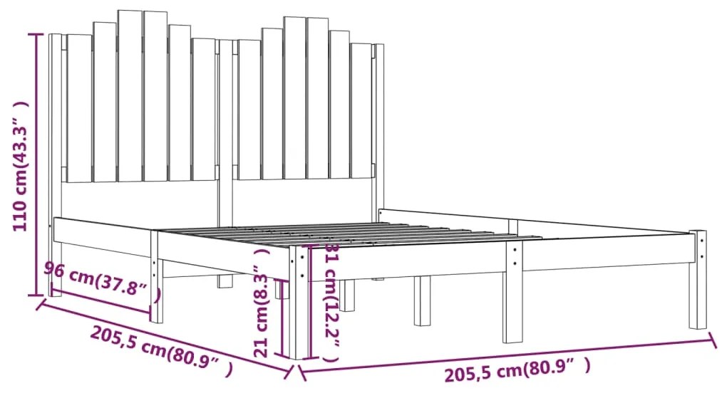 Estrutura de cama 200x200 cm pinho maciço preto