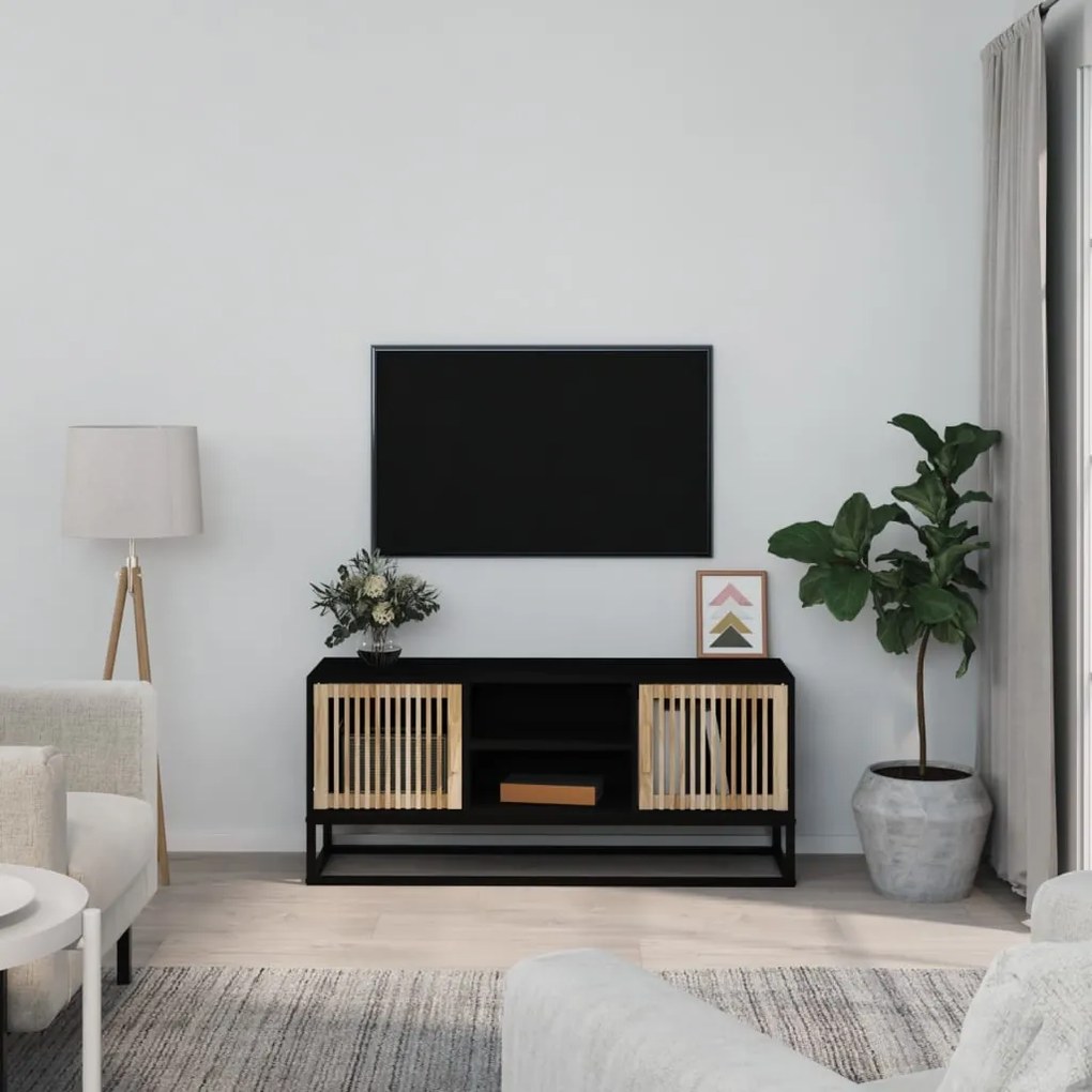 vidaXL Móvel de TV 105x30x45 cm derivados de madeira e ferro preto