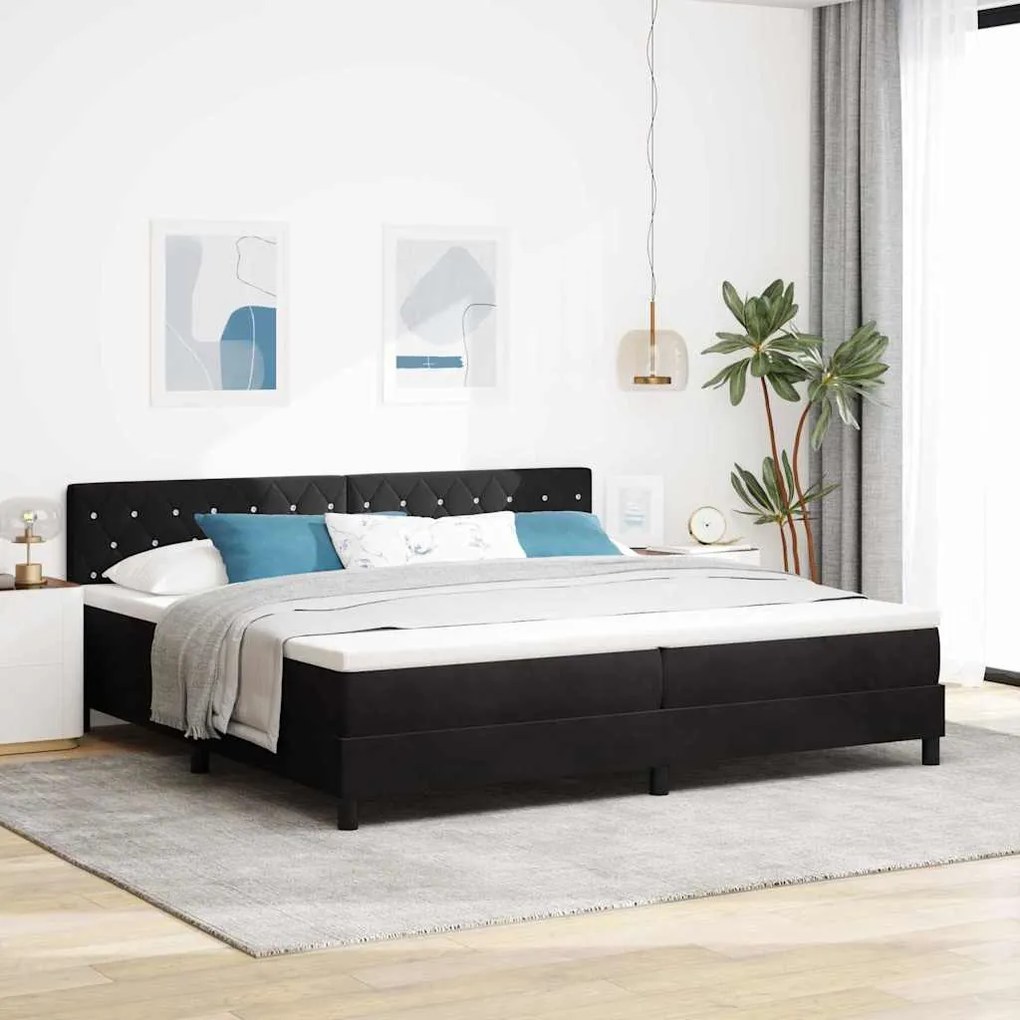vidaXL Cama Box Spring LED com colchão Preto 200 x 200 cm Veludo