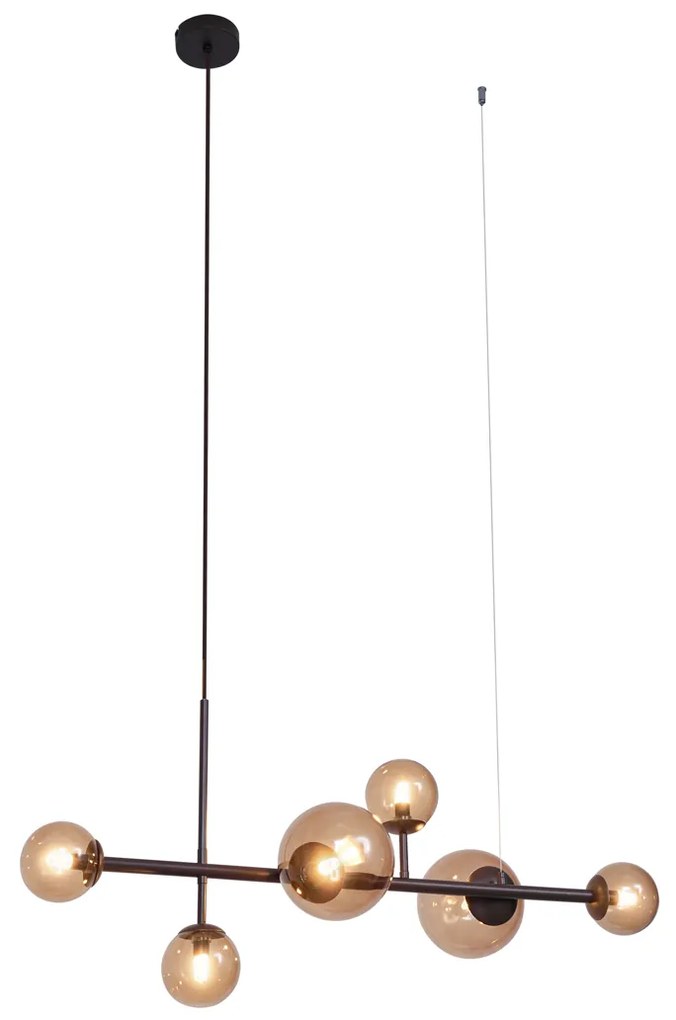 Candeeiro suspenso Hotel Chic bronze escuro com vidro bronze 6-luzes - Monaco