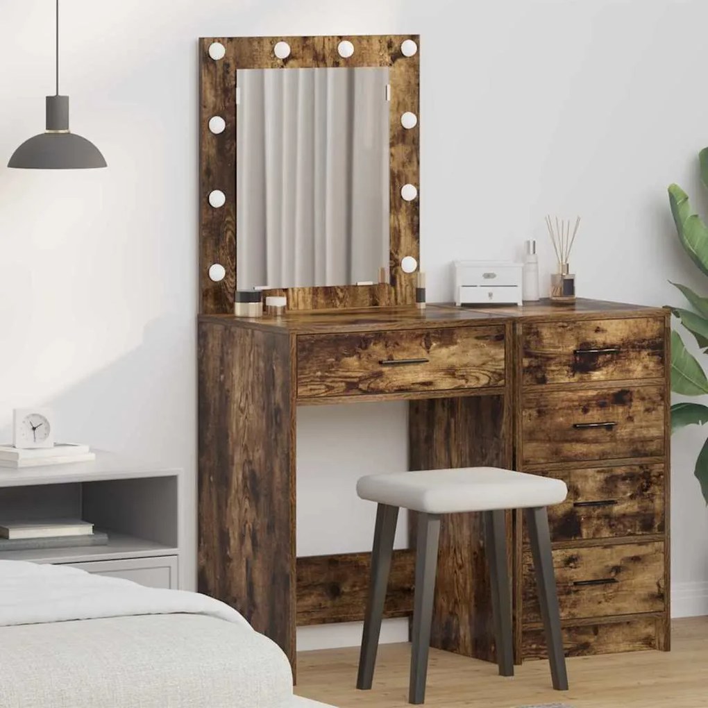 Mesa de Maquilhagem com Luzes LED Carvalho Fumado 50x41x135 cm
