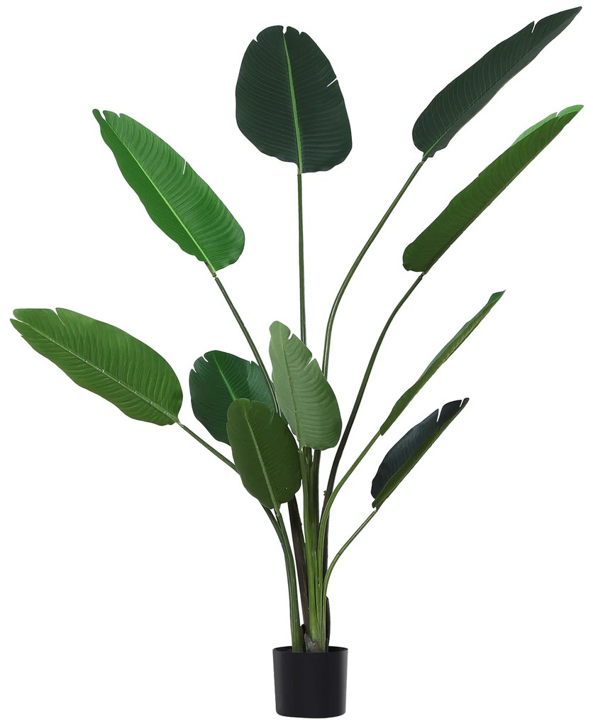 Outsunny Planta Artificial de Decoração Planta Palmeira Artificial com Vaso 10 Folhas para Exterior e Interior Ø18x180cm Verde