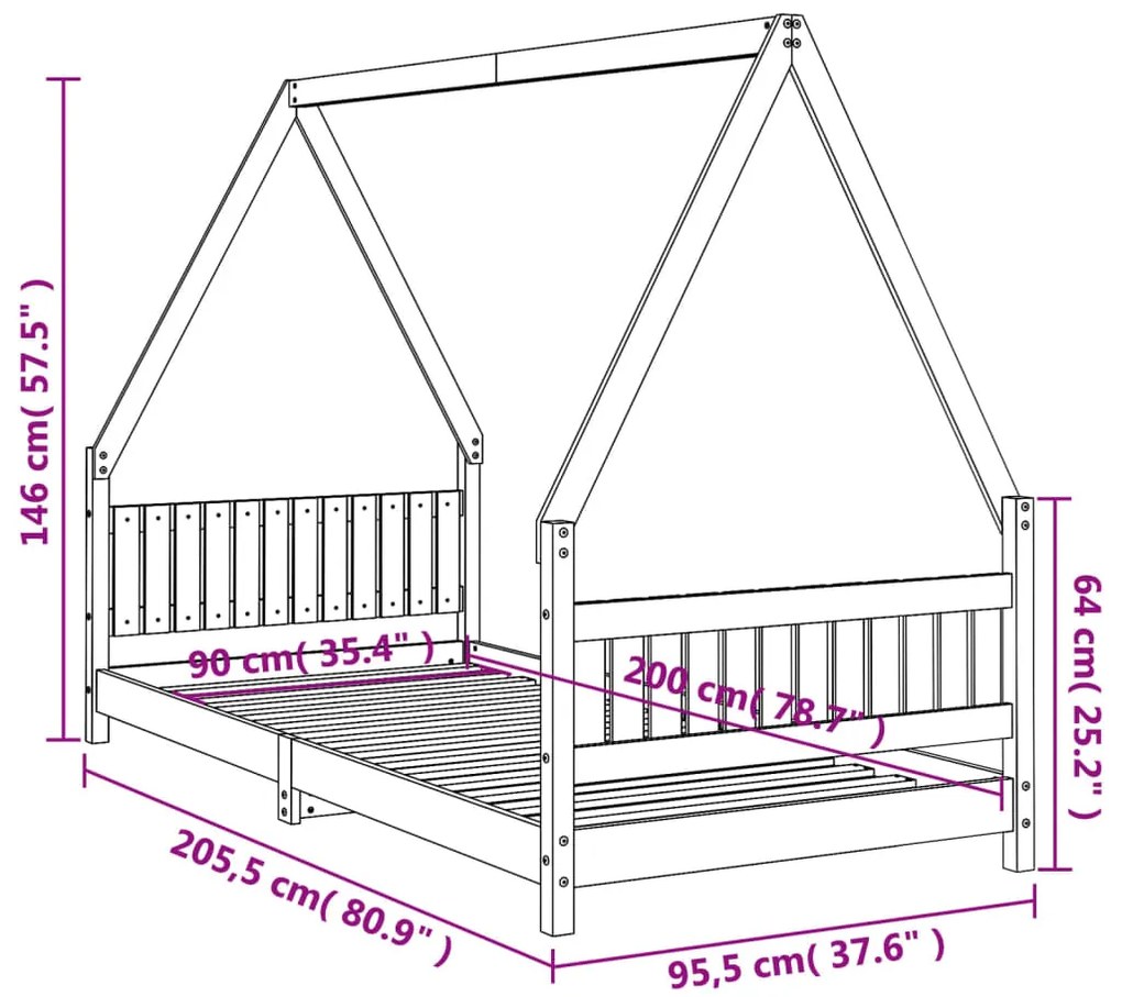 Estrutura de cama infantil 90x200 cm pinho maciço branco