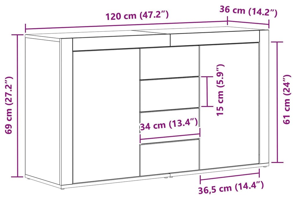 Buffet vidaXL Cinza Sonoma Madeira engenheirada 120 x 36 x 69 cm