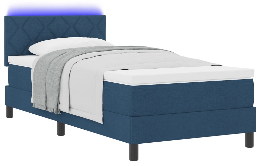 Cama Box Spring com Colchão & LED Azul 90x190 cm Tecido
