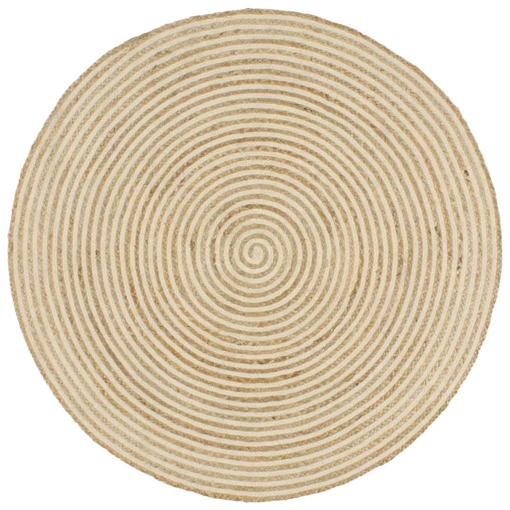 133718 vidaXL Tapete artesanal em juta com design em espiral branco 150 cm