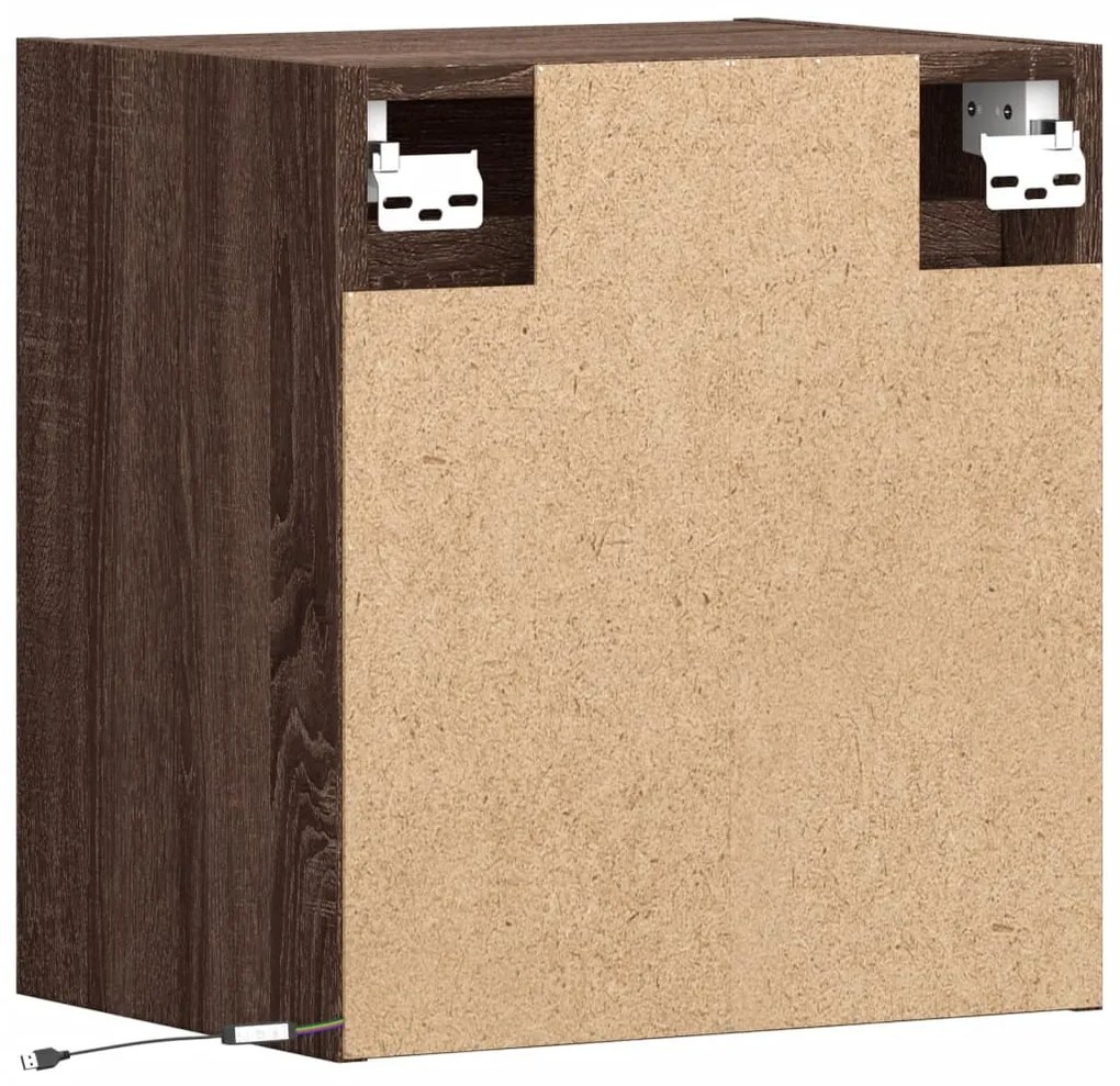Mesa de cabeceira de parede com luzes LED carvalho castanho