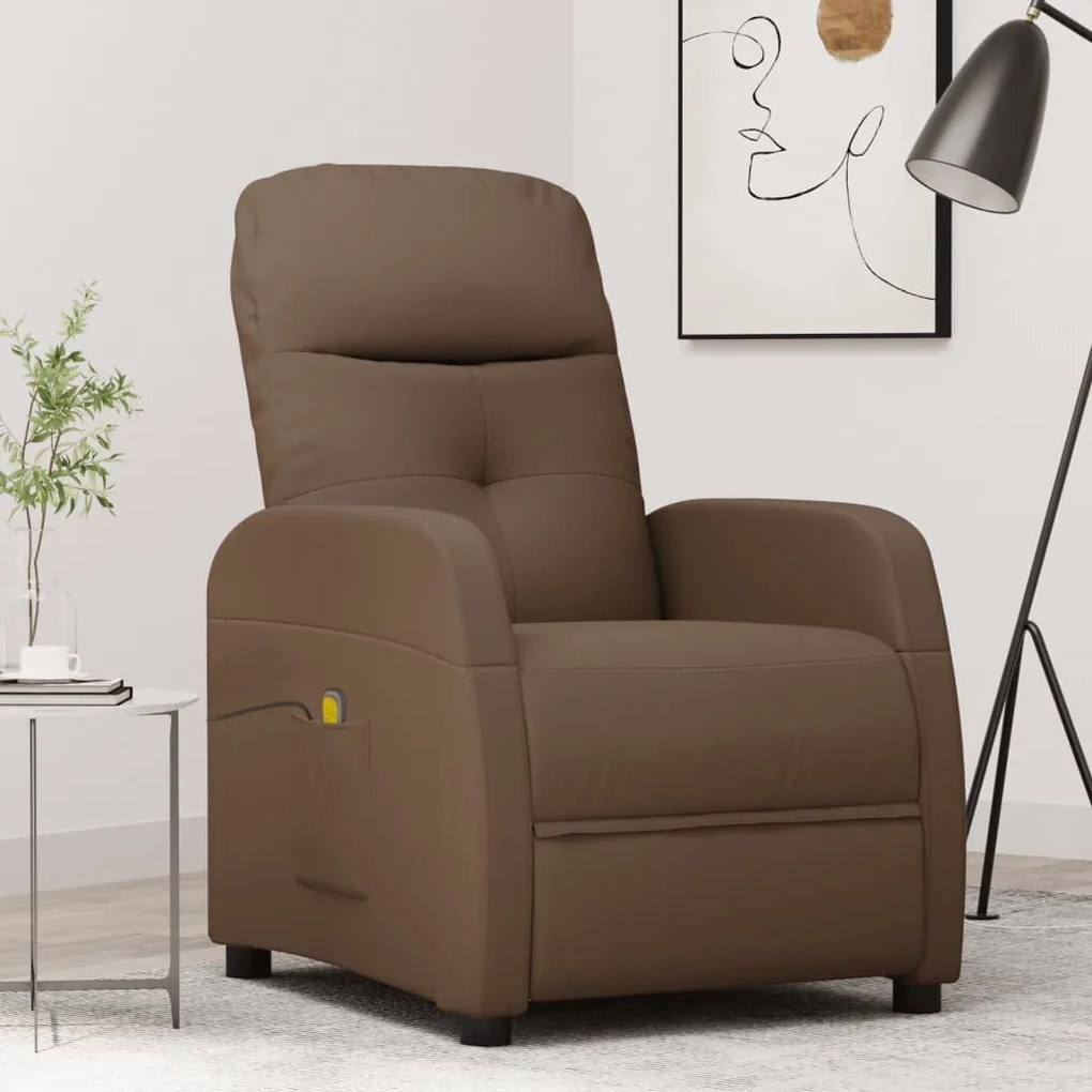 289830 vidaXL Poltrona de massagens reclinável tecido castanho