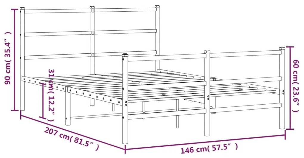 Estrutura de cama com cabeceira e pés 140x200 cm metal preto