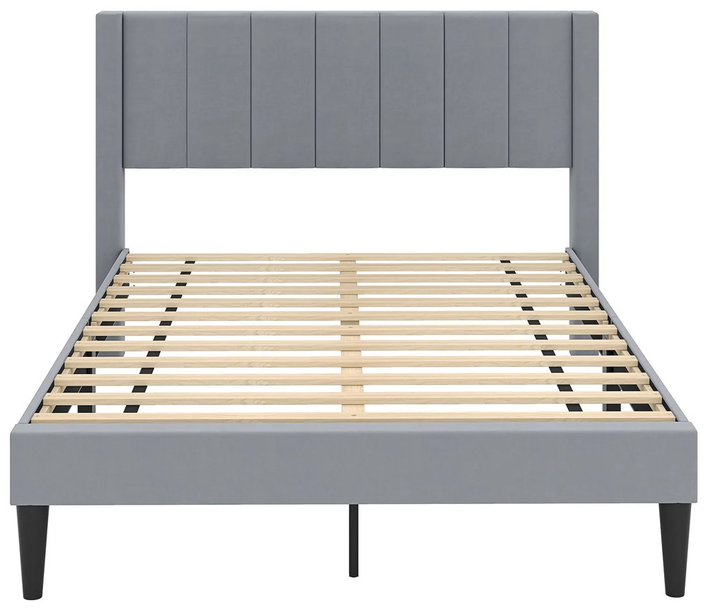 Estrutura de cama para colchão de 200 x 140 cm. Estrutura de cama de casal estofada. Cama de plataforma com cabeceira. Cinza.