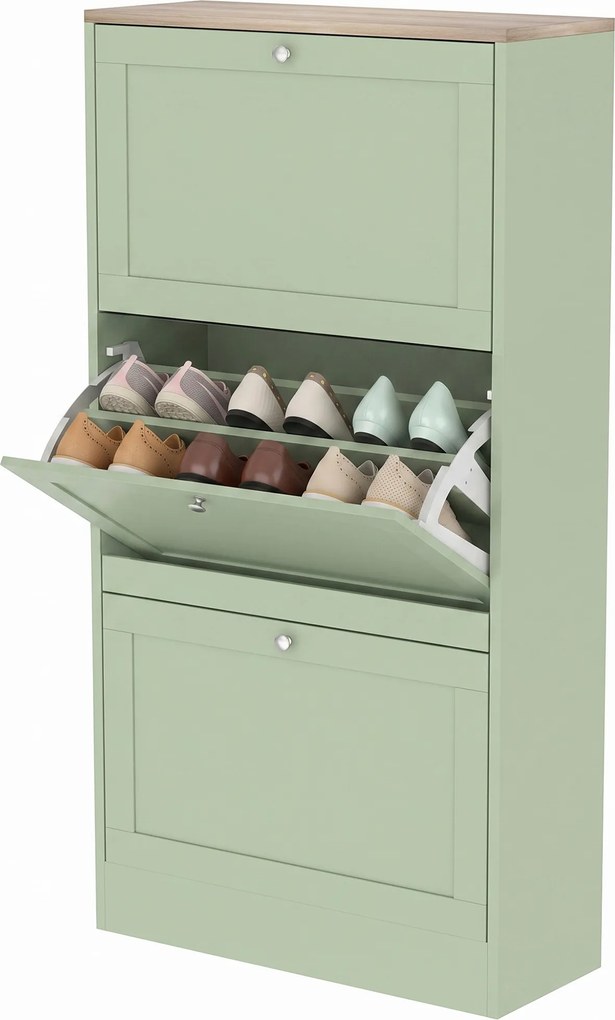 Sapateira, Armário para Calçado, 60 x 23,5 x 115 cm, 3 Portas Basculantes, Verde