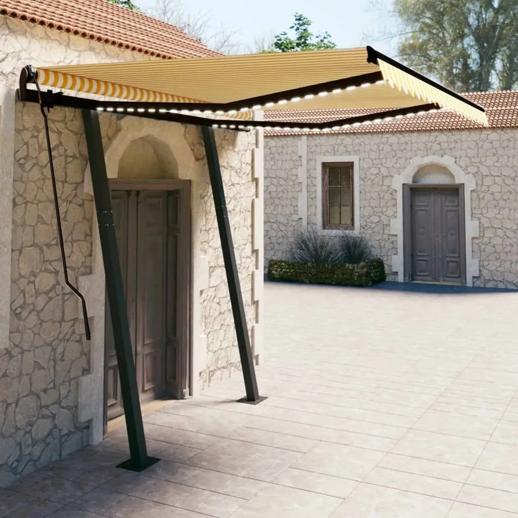 vidaXL Toldo automático LED e sensor de vento 3,5x2,5 m amarelo/branco