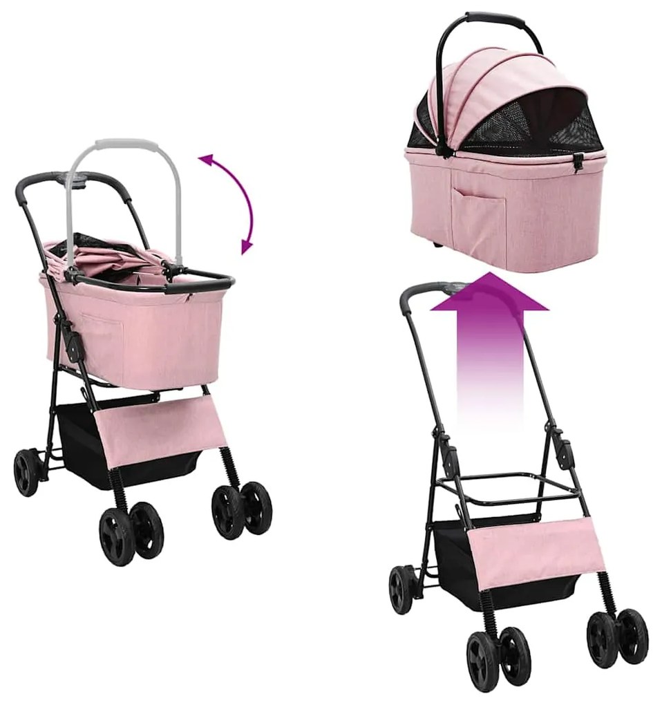 Carrinho de Pet Dobrável Rosa 81 x 47 x 99 cm Tecido Oxford