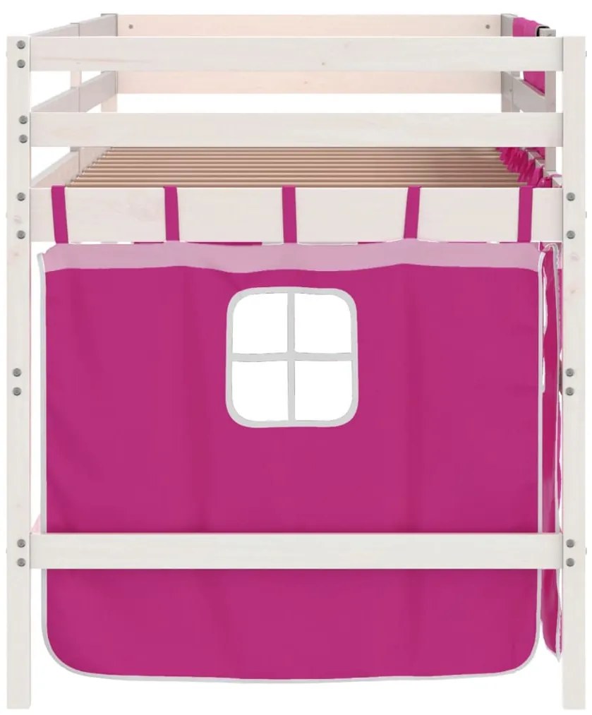 Cama alta p/ criança c/ cortinas 80x200 cm pinho maciço rosa