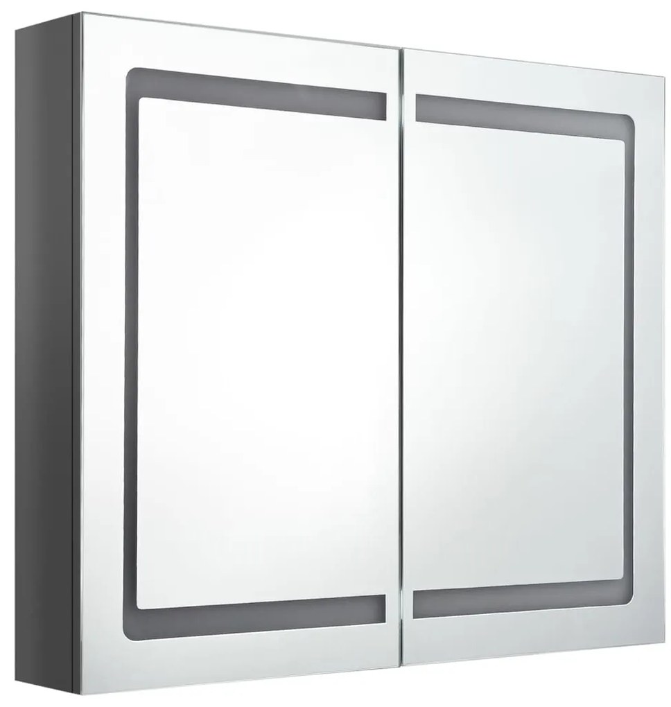 Armário espelhado casa de banho LED 80x12x68 cm cinza brilhante