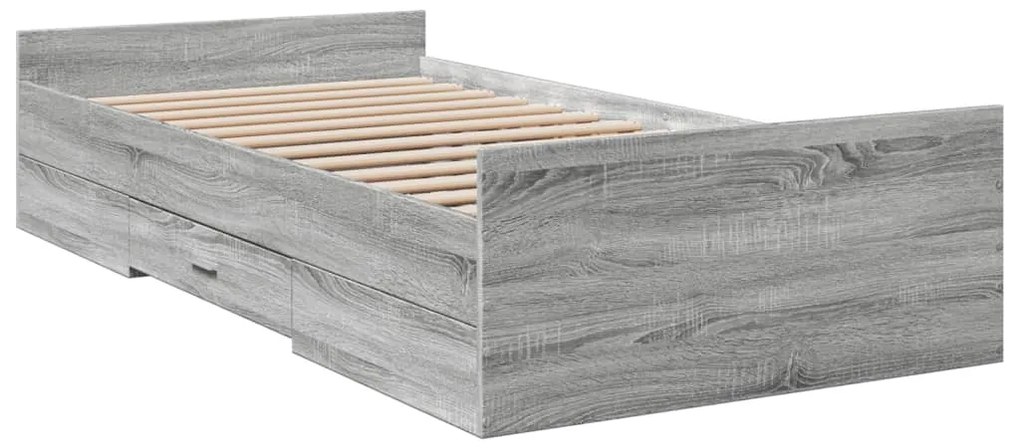 Estrutura de cama c/ gavetas derivados madeira cinza sonoma