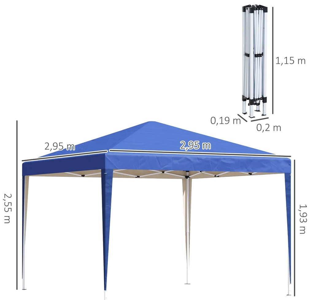 Tenda Dobrável 295x295x255 cm com Bolsa de Transporte Altura Ajustável