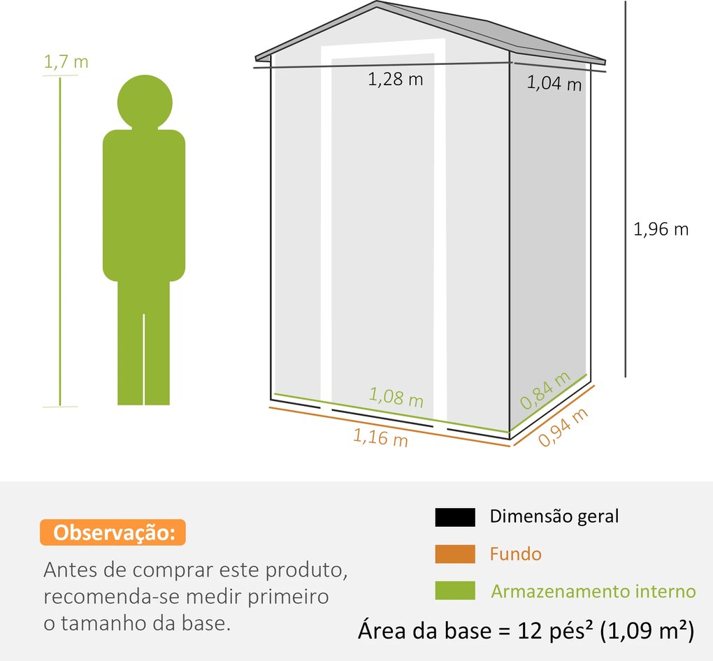 Abrigo de Jardim 1,09 m² 128x104x196 cm com Base Porta com Fechadura Janela e Ventilação, Cinzento Escuro
