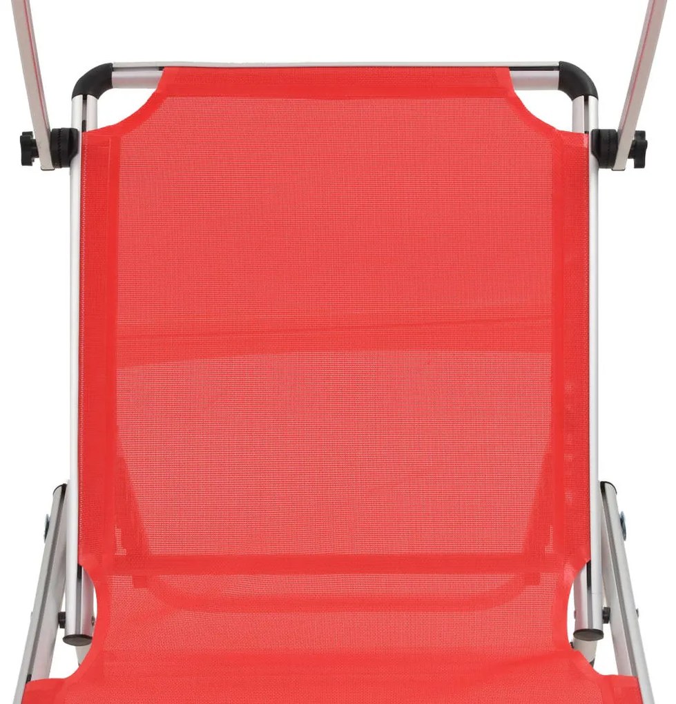 Espreguiçadeiras dobráveis c/ teto 2pcs alum/textilene vermelho