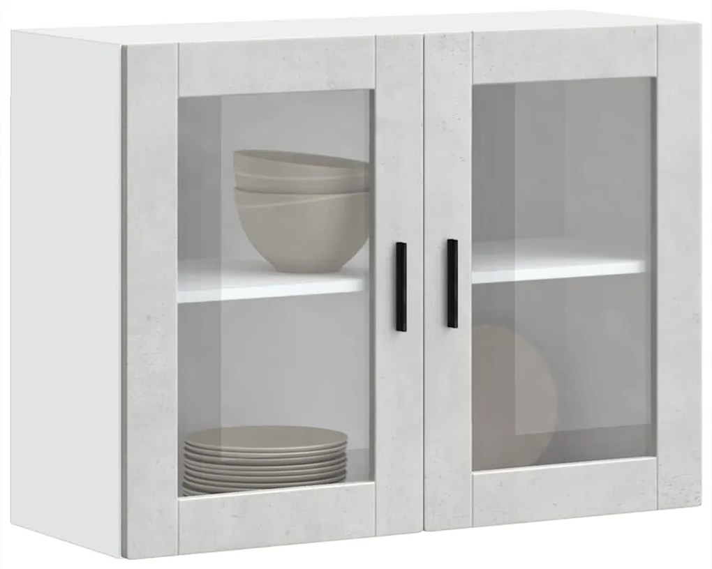 vidaXL Armário de parede de cozinha porta de vidro Porto cinza betão