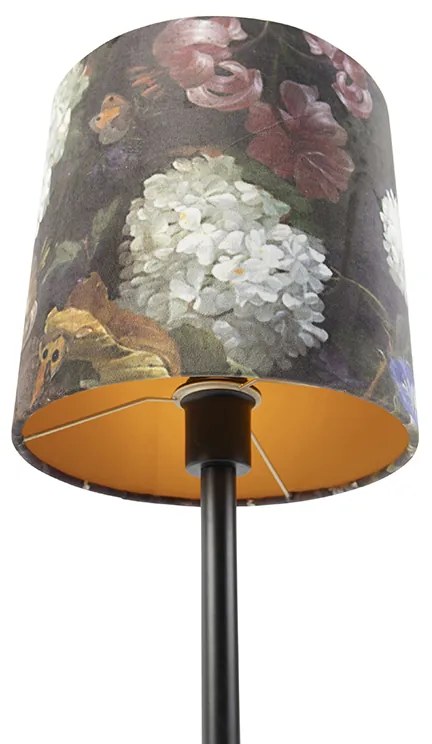Candeeiro de mesa romântico preto com abajur floral 25 cm - Simplo Moderno