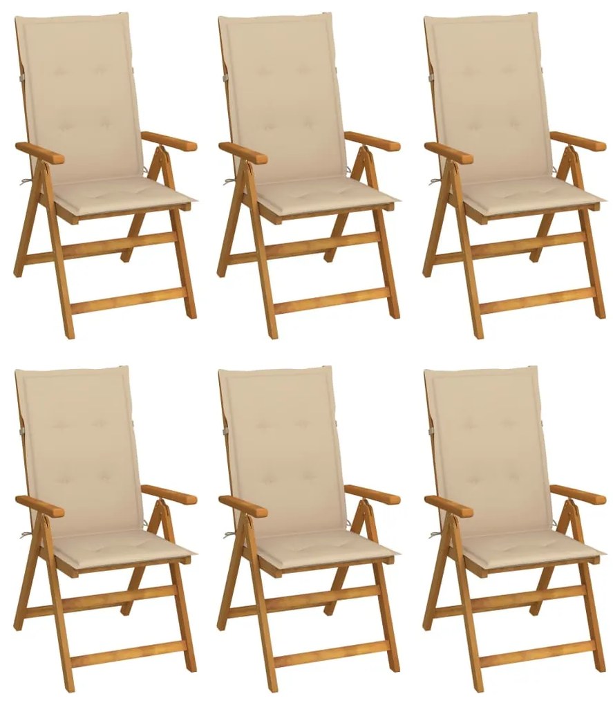 vidaXL Cadeiras de jardim dobráveis c/ almofadões 6 pcs acácia maciça