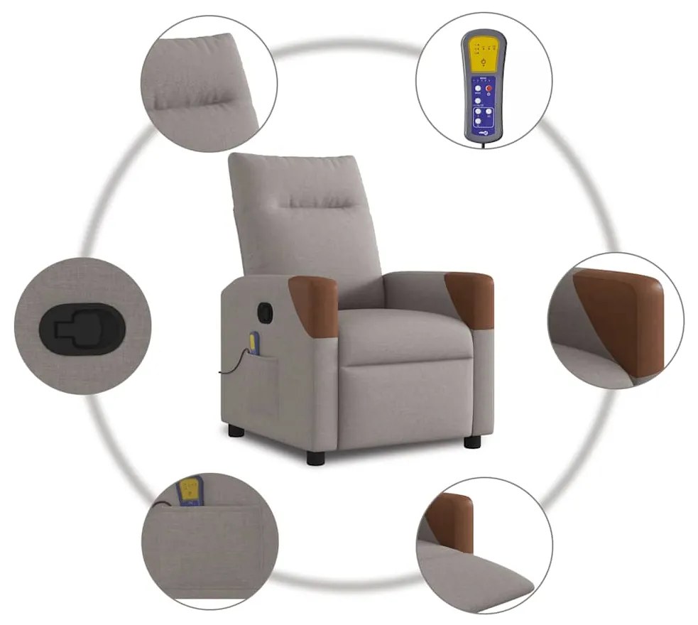 Poltrona de massagens reclinável tecido cinzento-acastanhado