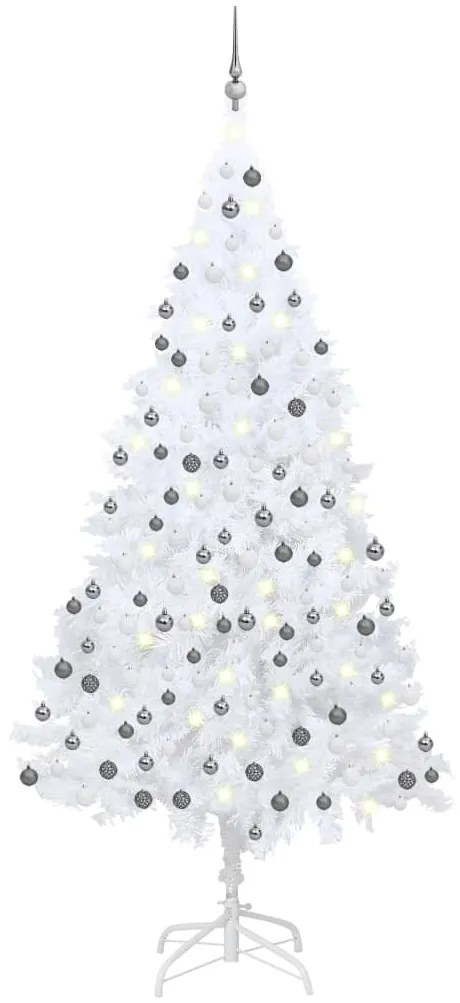 vidaXL Árvore Natal artificial pré-iluminada c/ bolas PVC branco
