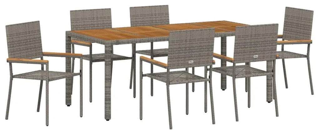 Conjunto de Jantar para Jardim vidaXL de 7 Peças Cinza Polirattan