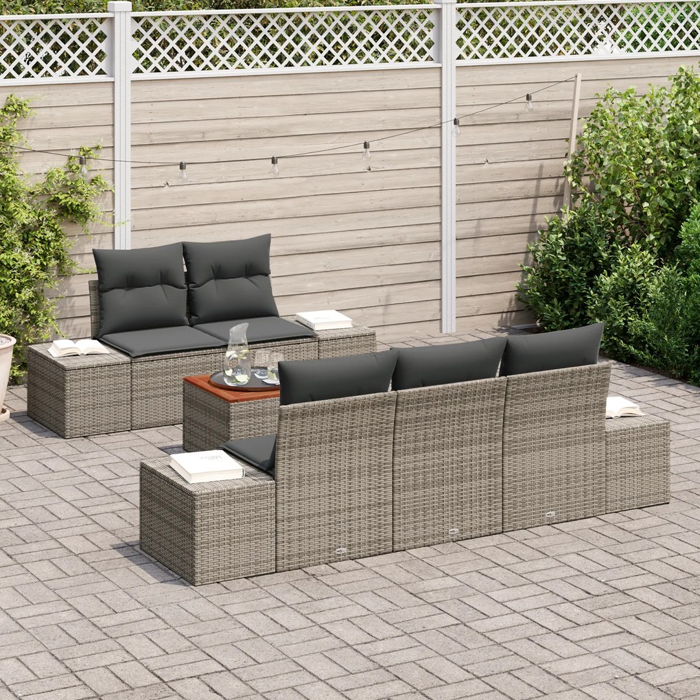 Conjunto de Sofás de Jardim de 6 Peças com Almofadas Cinza Polyrattan