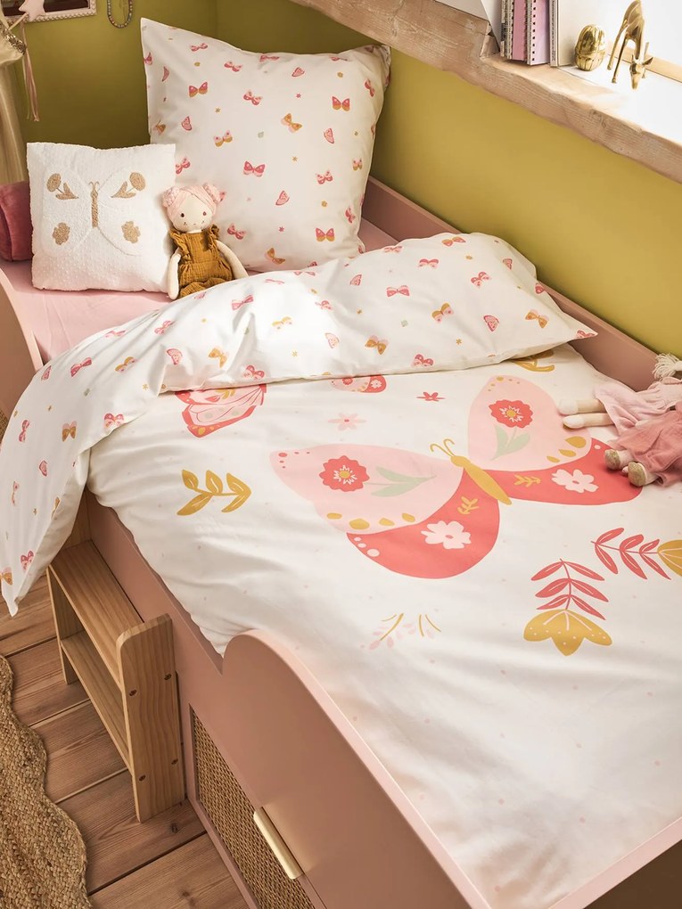 Conjunto de capa de edredão e fronha Envolée com algodão reciclado, para criança estampado rosa