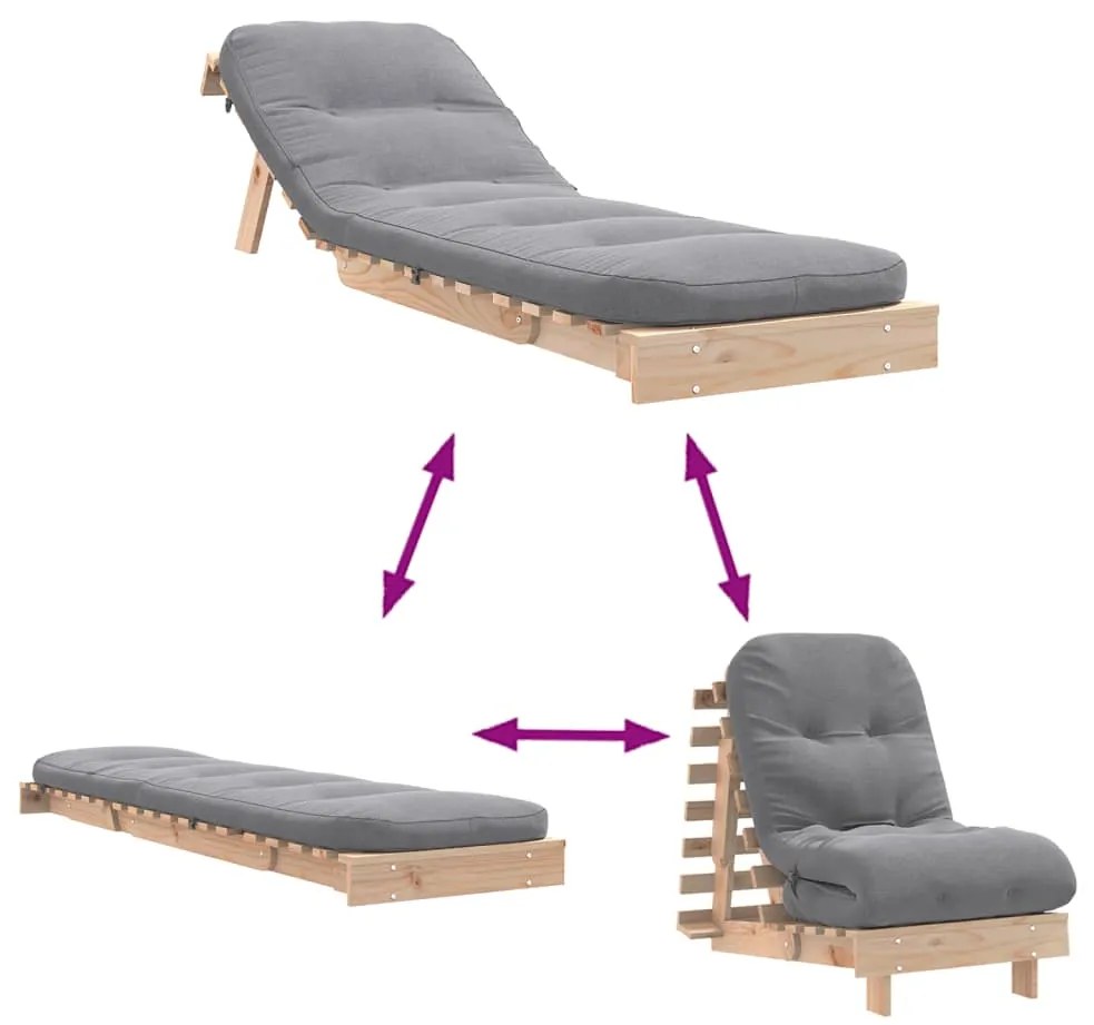 Sofá-cama futon com colchão 60x206x11 cm madeira pinho maciça